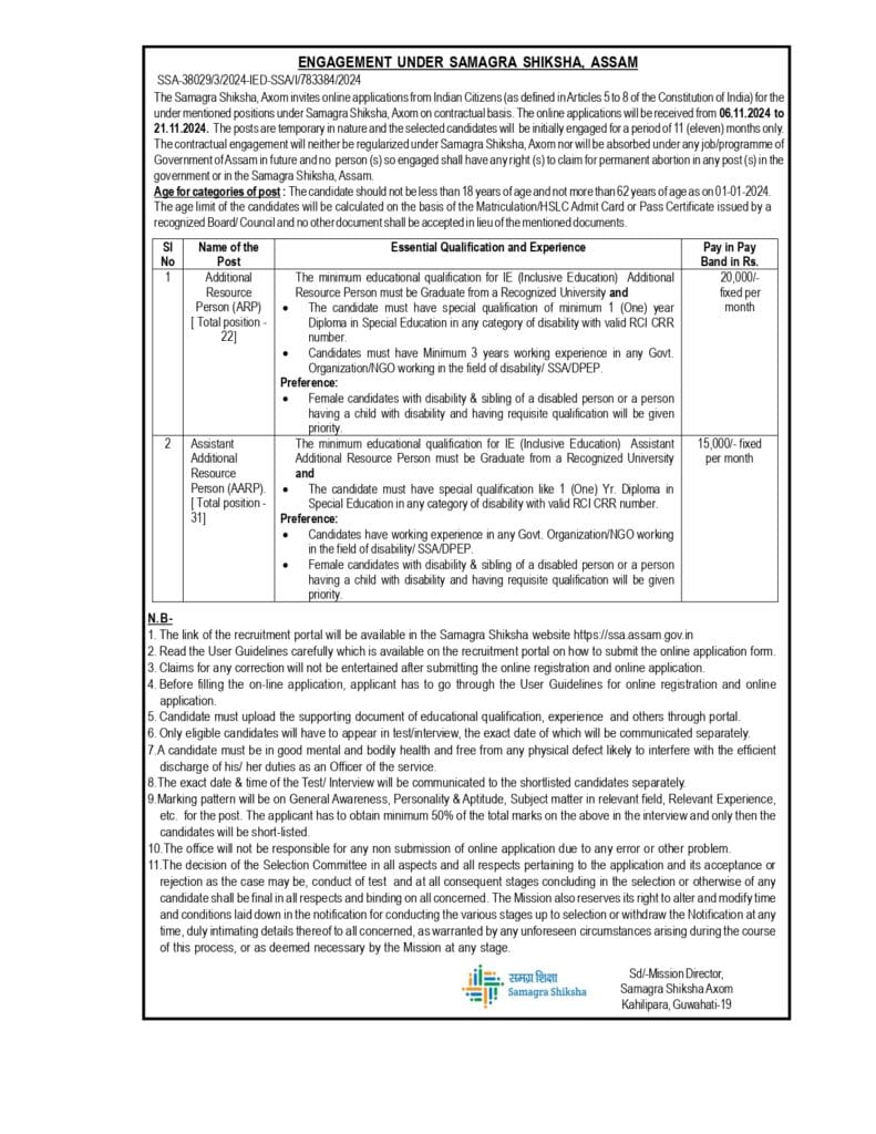 SSA Assam ARP & AARP Recruitment notification image